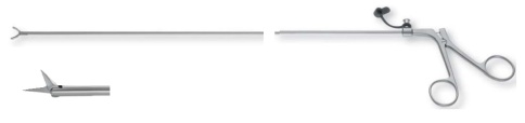 Ножницы прямые остроконечные, 1 акт. бранша, Ø 3,5 мм, 360 мм для нефроскопа, с кольцевидной рукояткой, с промывным каналом фото 1